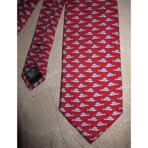 J Crew silk neck tie, red w blue & white sailfish / marlin novelty print